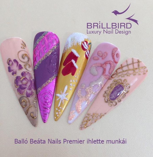 Balló Beáta - cukorka hatás a micro glitterekkel, liquid metál gel&lac, transzfer fólia zselé