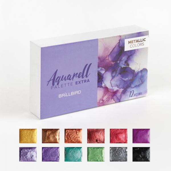 Aquarell/akvarell paletta 12 darabos - EXTRA - fémes hatású akvarell festék